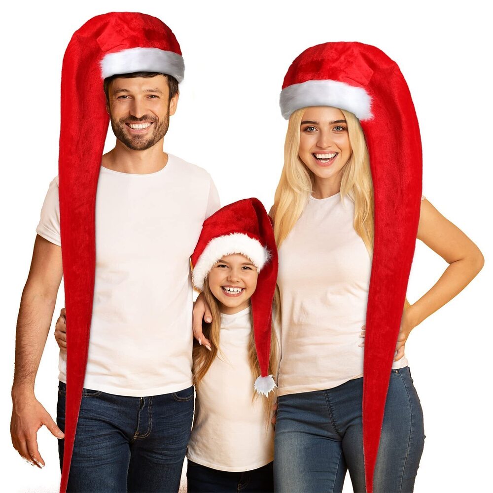 9791 3 Pieces Christmas Santa Hats Extra Long White and Red Santa Claus